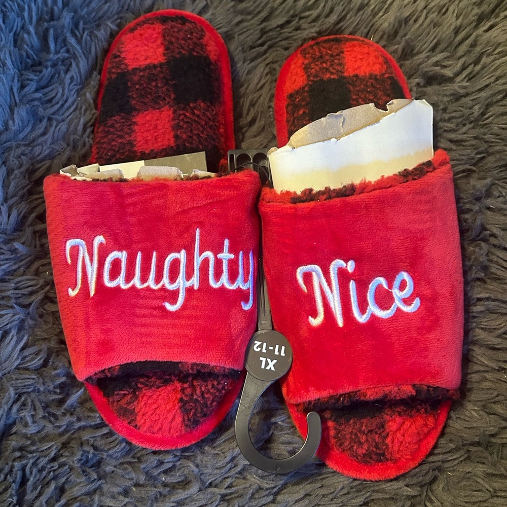 Adults Christmas naughty nice slippers